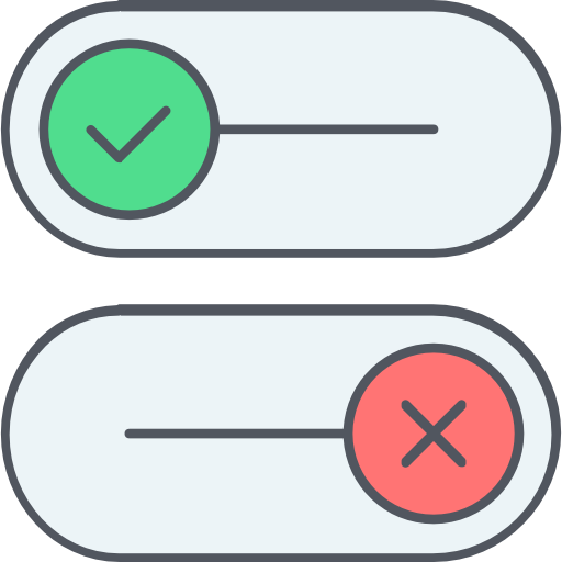 two stylish checkboxes, one with a green tick and the other with red x